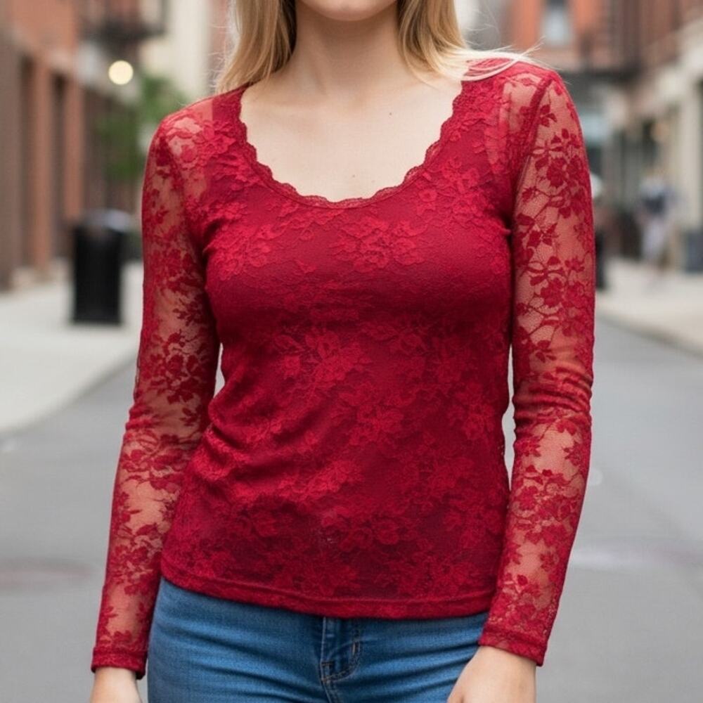 Dylan Ryan NYC Lace Top Womens Size XL Red Y2K Lacy Whimsigoth Fairy Boho